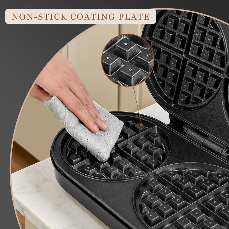 UVFAST Double Waffle Maker 6 Inch, 1200W Belgian Waffle Maker for Breakfast and Snacks, Makes 2 Personalized Individual Keto Chaffles, Waffle Iron with Nonstick Plates, Temperature Knob, Black - Image 5
